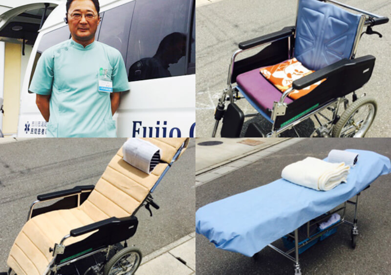 ドライバーと車いす、リクライニング車いす、ストレッチャー