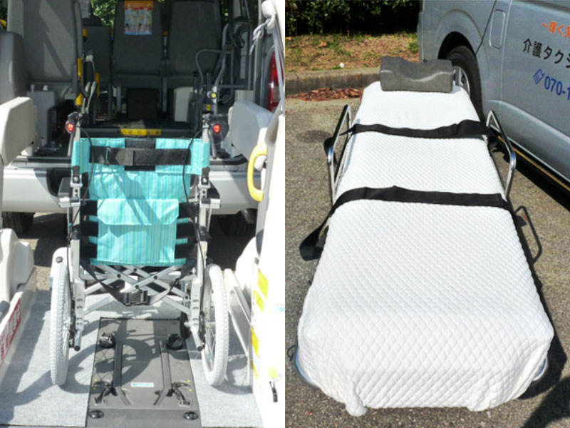 ストレッチャーと車いす乗降中